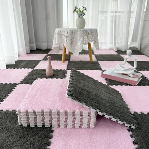 Plüsch-Puzzle-Schaumstoff-Bodenmatte, Puzzle-Teppiche für Das Wohnzimmer, Spielmatte für Den Boden mit Rand, Ineinander Greifende Teppichfliesen, 150 Stück von MYIESAXL