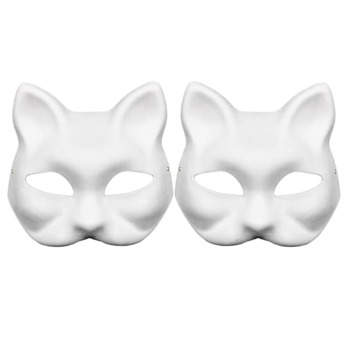 MYMENU DIY unlackierte Maskerade Maske Katze Pappmaché Maske weiß Handwerk Maske Zellstoff blanko bemalbare Masken für Kostüm Halloween 2 Stück von MYMENU