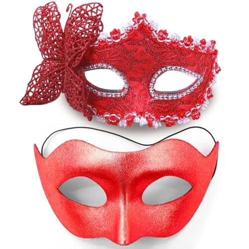 MYMENU Maskerade-Maske für Damen und Herren, venezianische Maske, Paar, Halloween-Maske für Kostüm, Party, Abschlussball, Rot von MYMENU