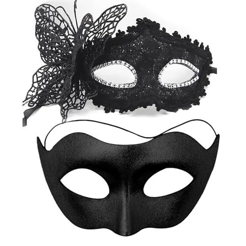 MYMENU Maskerade-Maske für Damen und Herren, venezianische Maske, Paar, Halloween-Maske für Kostüm, Party, Abschlussball, Schwarz von MYMENU