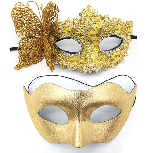 MYMENU Maskerade-Maske für Damen und Herren, venezianische Maske, Paar, Halloween-Maske für Kostüm, Party, Abschlussball (Gold) von MYMENU