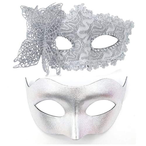 MYMENU Maskerade-Maske für Damen und Herren, venezianische Maske, Paar, Halloween-Maske für Kostüm, Party, Abschlussball (Silber) von MYMENU