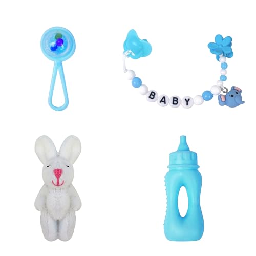 17,8 cm Silikon-Puppe, Schnullerkette mit Mini-Flasche und Plüschpuppe, Rasseln, Spielzeug für Reborn, Mini-Babypuppe, Fütterungsspielzeug, Zubehör für Kinder, Geschenk (Blau von MYREBABY