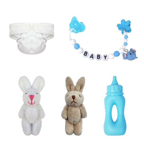 17,8 cm Silikon-Puppen-Schnullerkette mit Mini-Flasche und Plüschpuppe, Rasseln, Spielzeugpuppenwindeln, für Reborn Mini-Babypuppe, Fütterungsspielzeug, Zubehör für Kinder, Geschenk von MYREBABY