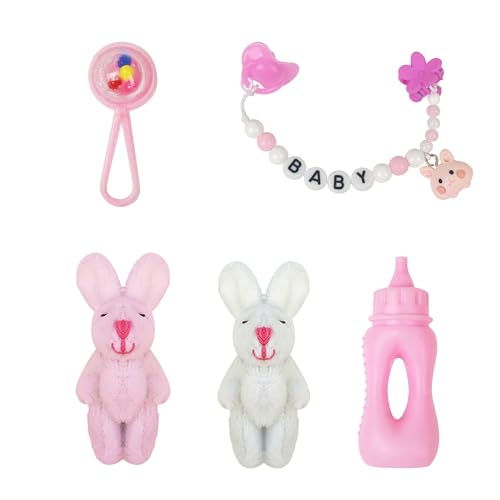 17,8 cm Silikonpuppe Schnullerkette mit Mini-Flasche und Plüschpuppe Rasseln Spielzeug für Reborn Mini Baby Doll Fütterung Spielzeug Zubehör für Kinder Geschenk von MYREBABY