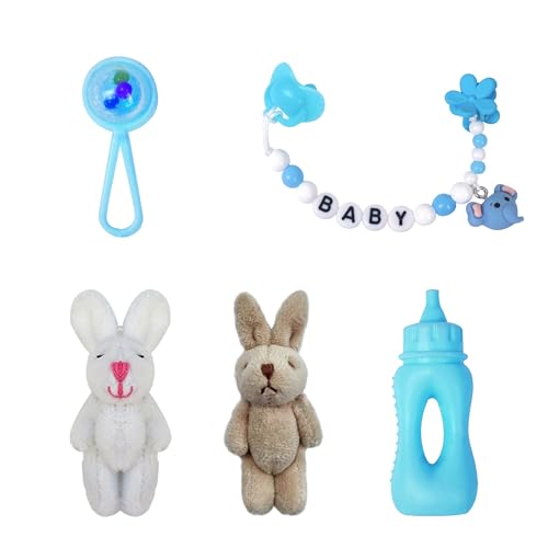 17,8 cm süße Silikonpuppe Schnullerkette mit Mini-Flasche und Plüschpuppe Rasseln Spielzeug für Reborn Mini-Babypuppe Fütterungsspielzeug Zubehör für Kinder Geschenk von MYREBABY