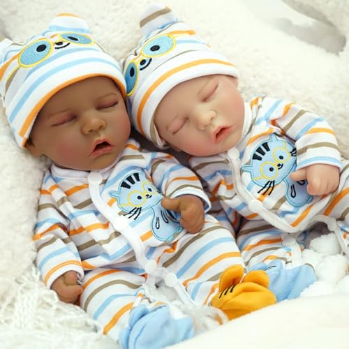 Lebensechte Puppe Reborn Twins, 30,5 cm lebensechte Babypuppe, lebensechte Babypuppe, Afroamerikaner, schwarz, realistisch, neugeborenes Baby, Mädchen, komplett aus Vinyl für Kinder ab 3 Jahren von MYREBABY
