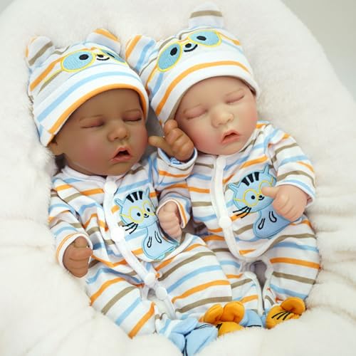 Lebensechte Puppe Reborn Twins, 30,5 cm lebensechte Babypuppe, lebensechte Babypuppe, Afroamerikaner, schwarz, realistisch, neugeborenes Baby, Mädchen, komplett aus Vinyl für Kinder ab 3 Jahren von MYREBABY