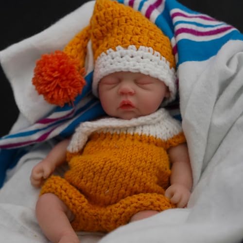 MYREBABY 17,8 cm Mini-Silikon-Baby-Puppe, Reborn-Babypuppe, Ganzkörper-Mädchen Alisa, realistische Neugeborenenen-Babypuppe, echtes Leben, Miniatur-Babypuppe mit Fütterungszubehör und Geschenkbox von MYREBABY