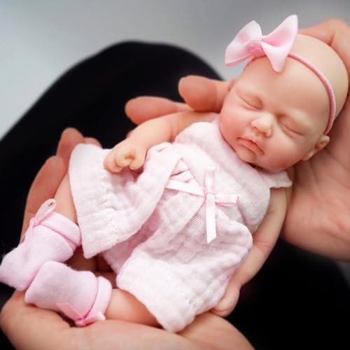 MYREBABY 17,8 cm Reborn Babypuppe Silikon Ganzkörper Miniatur Das Aussehen Echte Baby Lebensechte Schlafaugen Geschlossene Baby Mädchen Realistische Neugeborene Babypuppe Mit Geschenkbox Ab 3 Jahren von MYREBABY