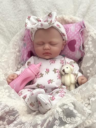 MYREBABY 17,8 cm große Mini-Babypuppe, Silikon, Ganzkörper-Baby-Puppe, weiche Haut, realistische Babypuppe für Neugeborene, echtes Leben, kleine Babypuppe mit Fütterungszubehör, 8 von MYREBABY