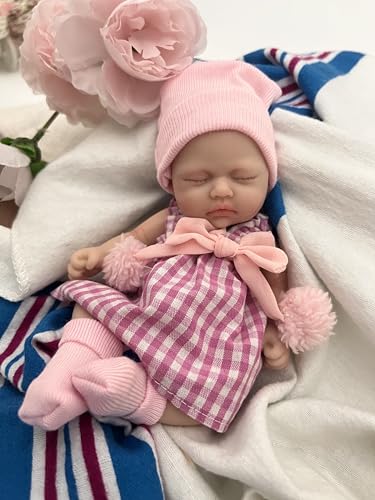 MYREBABY 17,8 cm große Mini-Babypuppe, Silikon, Ganzkörper-Baby-Puppe, weiche Haut, realistische Babypuppe für Neugeborene, echtes Leben, kleine Babypuppe mit Fütterungszubehör - 1 von MYREBABY