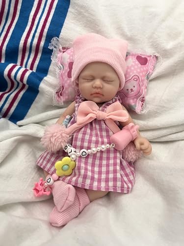 MYREBABY 17,8 cm große Mini-Babypuppe, Silikon, Ganzkörper-Baby-Puppe, weiche Haut, realistische Babypuppe für Neugeborene, echtes Leben, kleine Babypuppe mit Fütterungszubehör - 2 von MYREBABY
