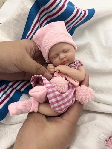 MYREBABY 17,8 cm große Mini-Babypuppe, Silikon, Ganzkörper-Baby-Puppe, weiche Haut, realistische Babypuppe für Neugeborene, echtes Leben, kleine Babypuppe mit Fütterungszubehör - 3 von MYREBABY