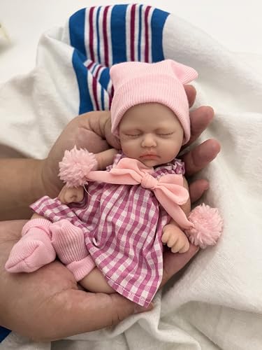 MYREBABY 17,8 cm große Mini-Babypuppe, Silikon, Ganzkörper-Baby-Puppe, weiche Haut, realistische Babypuppe für Neugeborene, echtes Leben, kleine Babypuppe mit Fütterungszubehör von MYREBABY