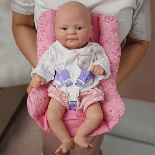 MYREBABY 30,5 cm große Silikon-Babypuppe mit realistischen offenen Augen, niedliche, realistische Neugeborenen-Puppe, echte Puppe mit Zubehör von MYREBABY