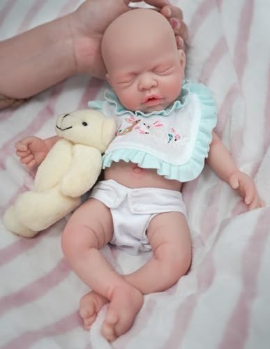 MYREBABY 30,5 cm lebensechte Reborn Babypuppen, Vollsilikon Reborn Baby, Realistische Neugeborene Babypuppe Schlafender Junge Real Life Babypuppen mit Kleidung Set & Fütterungszubehör von MYREBABY