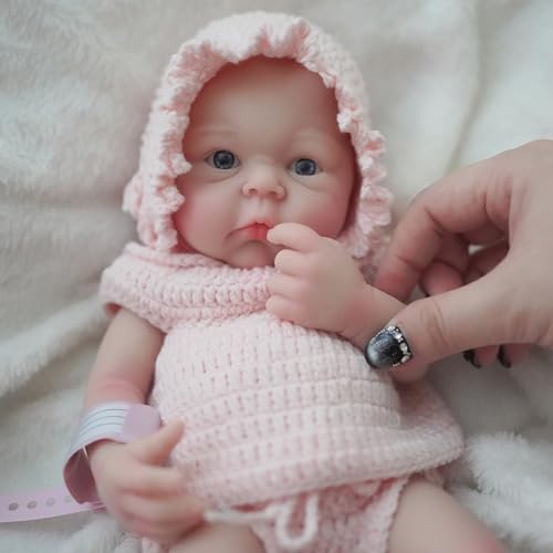 MYREBABY 30.5 cm Lebensechte Reborn Babypuppe Ganzkörper Platin Silikon Realistische Augen Offene Baby Mädchen Real Life Neugeborene Babypuppe, die echt Aussehen Baby mit Geschenkbox von MYREBABY