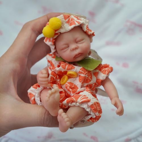 MYREBABY 5,5 Zoll Miniatur Silikon Babys Puppe Reborn Baby Puppe Silikon Ful Body Realistische Neugeborene Geschlossene Augen Schlafen Baby Mädchen Der Look Echt Weich Anti Stress Puppe von MYREBABY