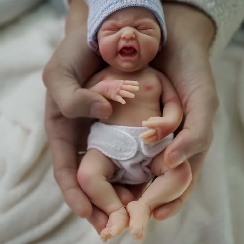 MYREBABY Crying Baby Reborn Babypuppe Mädchen 17,8 cm Silikonpuppe Mini Realistische Neugeborene Babypuppen Silikon Ganzkörper Stressabbau für Erwachsene Handgefertigt mit Fütterung & Badzubehör -1 von MYREBABY