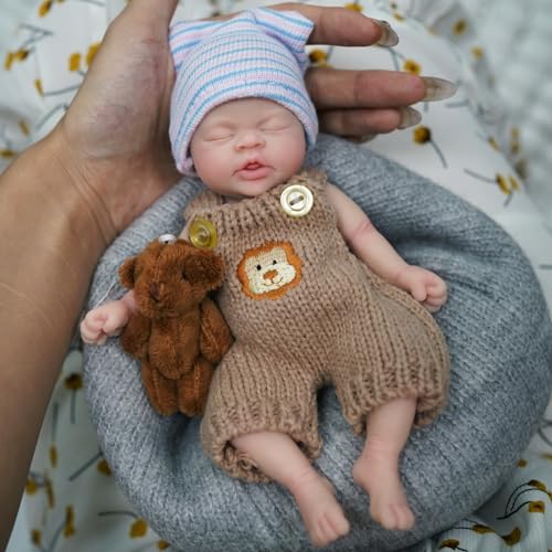 MYREBABY Micro Reborn Babypuppe Silikon Ganzkörper 17,8 cm Realistische Neugeborene Puppe sieht aus wie echte Schlafaugen Geschlossene Baby Junge mit Geschenkbox für Kinder Geburtstagsgeschenk von MYREBABY
