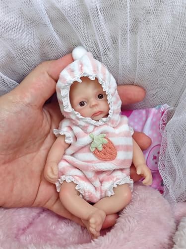 MYREBABY Micro Silicone Babies Doll 5.5 Inch Silicone Full Body Reborn Baby Doll Realistic Miniature Newborn Doll Eyes Open Cute Baby Girl Looks Like Real Doll von MYREBABY