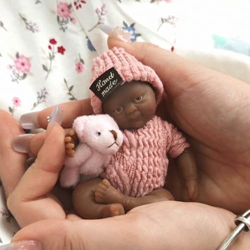 MYREBABY Miniatur 11,4 cm Silikon-Baby-Puppe Silikon Ful Body Reborn Babypuppe Realistische Neugeborene Augen Offen Niedlich Baby Schwarz Mädchen Weiche Anti Stress Puppe Der Look Real von MYREBABY