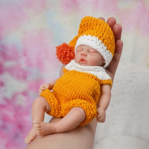 MYREBABY Miniatur 17,8 cm Silikon Babypuppe Silikon Ful Körper Realistische Reborn Babypuppe Geschlossene Augen Schlafen Niedlich Micro Neugeborenes Mädchen Das Aussehen Echte Babys Anti Stress Puppe von MYREBABY