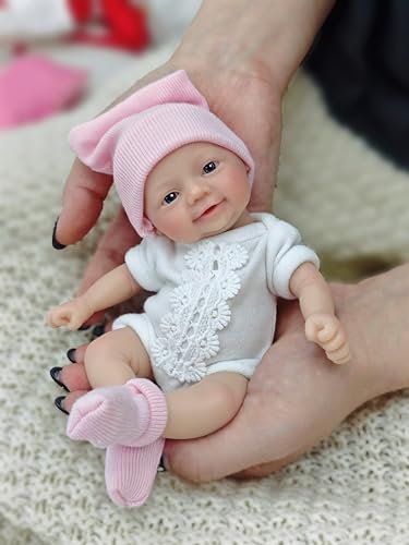 MYREBABY Miniatur Ganzkörper Silikon 17,8 cm Reborn Babypuppe Realistische Augen Offen Niedlich Baby Mädchen Das Aussehen Echte Neugeborene Babys Anti Stress Weiche Puppe Für Mädchen Kinder Geschenk von MYREBABY