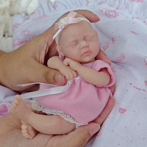 MYREBABY Miniatur Silikon Babypuppe 7 Zoll Realistische Reborn Babypuppe Silikon Ful Körper Geschlossene Augen Schlafen Neugeborenes Mädchen Das Aussehen Echte Babys Anti Stress Weiche Puppe von MYREBABY