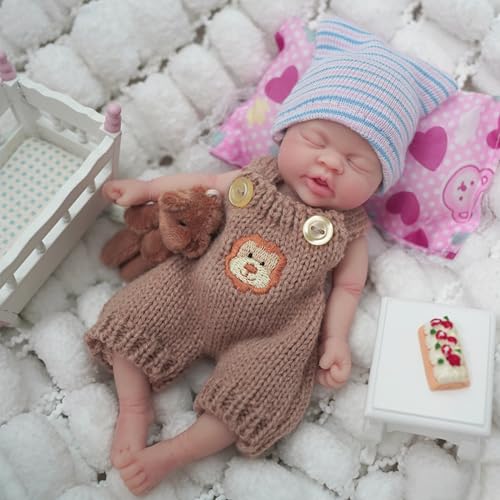 MYREBABY Miniatur Silikon Babys Puppe 7 Zoll Reborn Baby Puppe Silikon Ful Body Realistische Neugeborene Geschlossene Augen Schlafen Baby Junge Der Look Echt Weich Anti Stress Puppe von MYREBABY