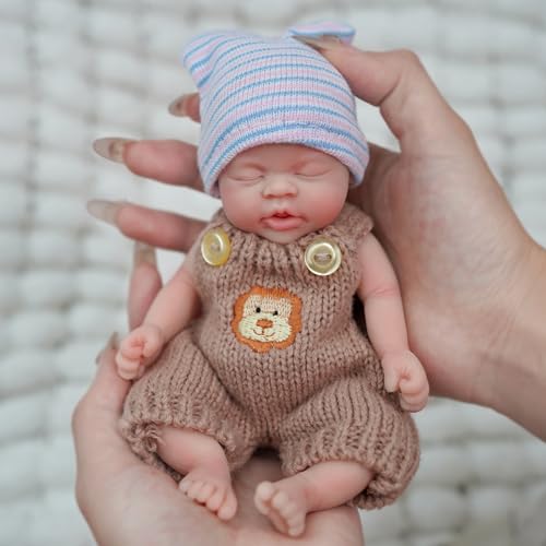 MYREBABY Miniatur-Silikon-Puppe, lebensechte Reborn-Babypuppe, 17,8 cm, realistische Neugeborenen-Puppe, sieht echt schlafende Augen aus, geschlossen, Baby Junge mit Geschenkbox für von MYREBABY