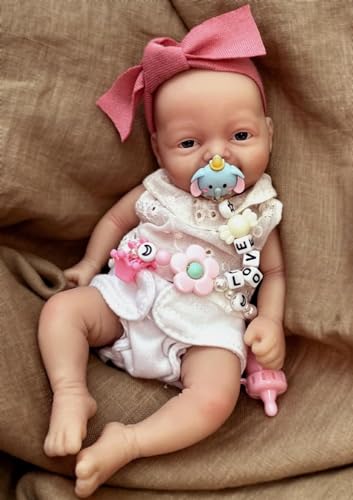 MYREBABY - Reborn 17,8 cm Mini Babypuppen Silikon Baby Alice Kleine Silikon Baby Puppen Realistische Minipuppen für Neugeborene Körperstresslinderung von MYREBABY