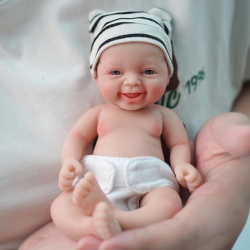 MYREBABY Reborn-Babypuppe, 17,8 cm, Silikonpuppe Junge Liam, realistische Mini-Puppe für Neugeborene, Ganzkörper-Puppe, mit Fütterungszubehör und Geschenkbox von MYREBABY