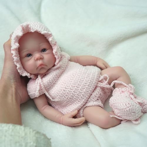 MYREBABY Reborn Babypuppe, 30,5 cm, Platin-Silikon-Babypuppe, realistisch, lebensecht, mit realistischen, offenen Augen, niedlich, echte Babypuppe, mit rosa Bekleidungszubehör von MYREBABY