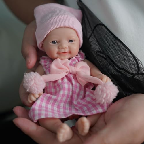 MYREBABY Reborn Babypuppe Mädchen 7 Zoll Silikon Puppe Mini Realistische Neugeborene Babypuppen Silikon Ganzkörper Stressabbau für Erwachsene Handgefertigt mit Fütterung & Badzubehör von MYREBABY