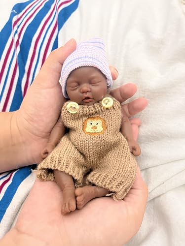 MYREBABY Reborn Babypuppe Schwarz -17.8 cm Silikon Schwarz Babypuppe Junge Alan, Mini Realistische Neugeborene Babypuppen Silikon Ganzkörper Stressabbau-1 von MYREBABY