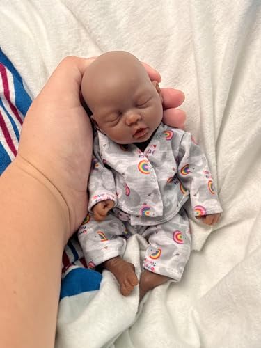 MYREBABY Reborn Babypuppe Schwarz -17.8 cm Silikon Schwarz Babypuppe Junge Andy, Mini Realistische Neugeborene Babypuppen Silikon Ganzkörper Stressabbau-1 von MYREBABY