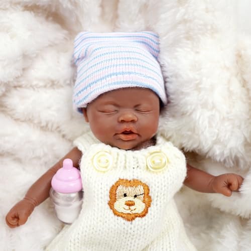 MYREBABY Reborn Babypuppe Schwarz -17.8 cm Silikon Schwarz Babypuppe Junge Jeff Mini Realistische Neugeborene Babypuppen Silikon Ganzkörper Stressabbau-1 von MYREBABY