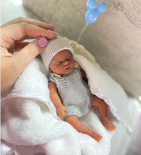 MYREBABY Reborn Babypuppe Schwarz -17.8 cm Silikon Schwarz Babypuppe Junge Jeff Mini Realistische Neugeborene Babypuppen Silikon Ganzkörper Stressabbau-1 von MYREBABY