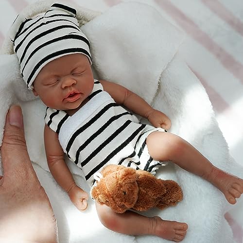 MYREBABY Reborn Babypuppe Schwarz -7 Zoll Silikon Schwarz Babypuppe Junge Jason Mini Realistische Neugeborene Babypuppen Silikon Ganzkörper Stressabbau von MYREBABY