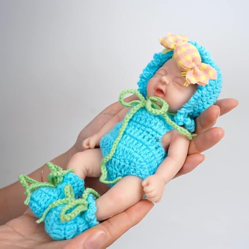 MYREBABY Reborn Silikon-Babypuppe, Jungen, 17,8 cm, realistische Mini-Puppe, Ganzkörper-Baby-Puppe, Stressabbau, mit Fütterungszubehör von MYREBABY