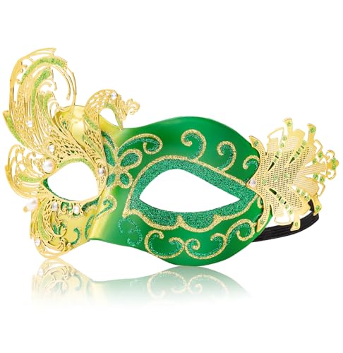 Grüne Maskenmaske 2025 Damen Schmetterlingsmaske Mardi Gras Schmetterling Maske Damen Filigrane Metall Pfau venezianische Maske Perfekt für Halloween Party Kostümparty von MYSEUNI