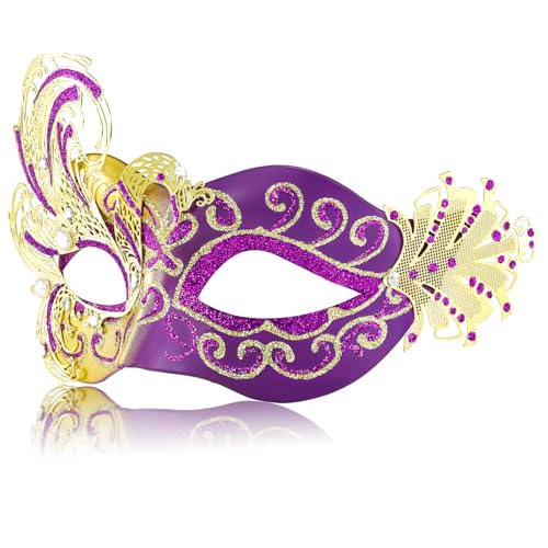 2024 Neue lila Maskerade Maske für Damen Pfau Metall filigrane venezianische Maske - Schmetterling Mascarade Maske für Frauen - Perfekt für Karneval, Halloween-Partys, Kostümparty, Karneval, Hochzeit von MYSEUNI