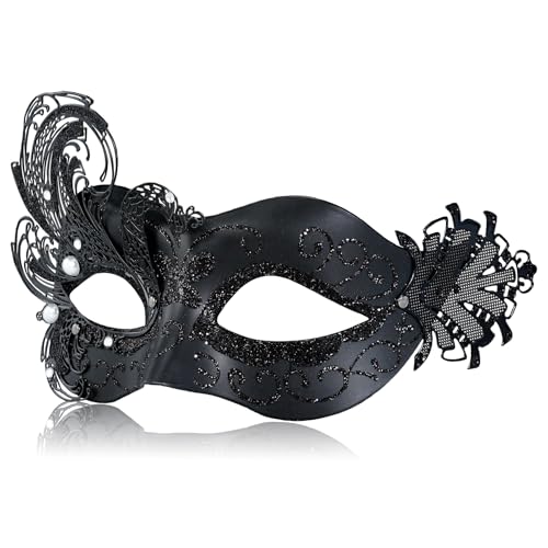 2024 Schwarze Maske für Damen, Pfauenmotiv, venezianische Maskerade, Maskerade für Damen, Schmetterling, perfekt für Karneval, Halloween-Partys, Kostümparty, Karneval, Hochzeit von MYSEUNI