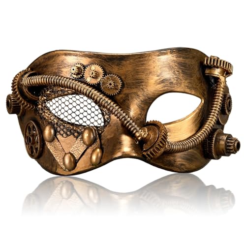 MYSEUNI 2024 Neue Steampunk Mechanische Maske Gold Steam Punk Halloween Cosplay Kostüm für Herren - Perfekt für Maskerade Party, Ball, Abschlussball, Weihnachten, Neujahr, Karneval von MYSEUNI