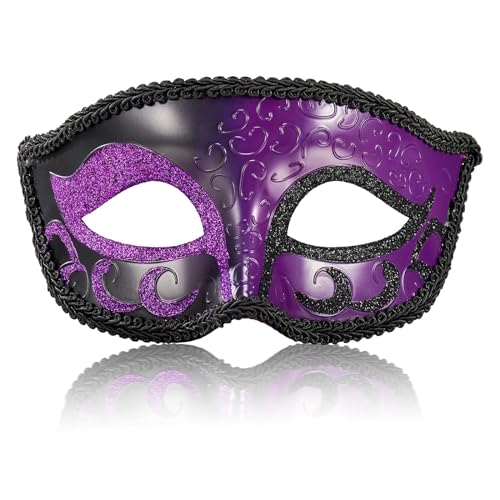 MYSEUNI 2025 Neue lila Maskerade Maske für Herren - Retro venezianische Herren-Maskerade Maske für Cosplay, Halloween, Party, Karneval, Maskarade Ball von MYSEUNI