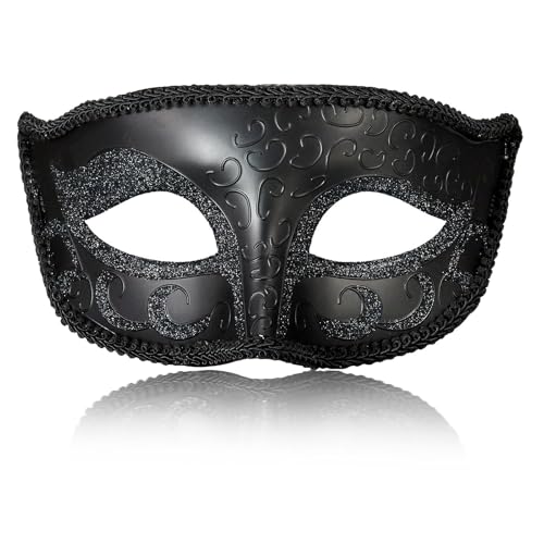 MYSEUNI 2025 Neue schwarze Maskerade-Maske für Herren, venezianische Retro-Maskarade-Maske für Cosplay, Halloween, Party, Karneval, Maskarade-Ball von MYSEUNI