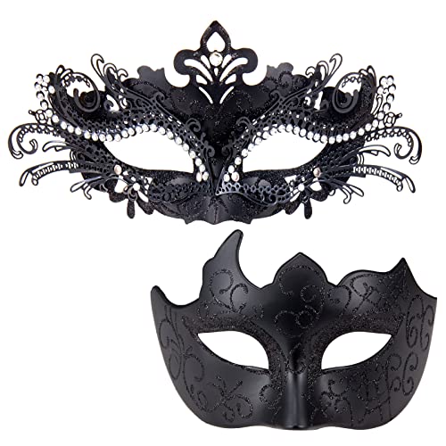 MYSEUNI Schwarze Maskerade Maske für Paare - Glänzende Strass Venezianische Maske - Halloween Party Karneval Maske von MYSEUNI