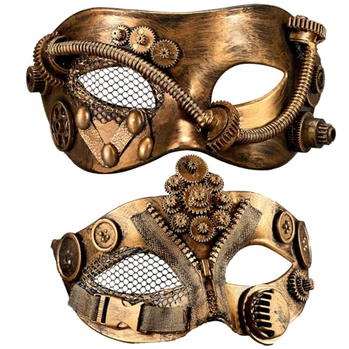 MYSEUNI 2024 Neue Steampunk-Maske, mechanische Steam-Punk-Maske, Halloween, Cosplay, goldene Steampunk-Maskerade-Maske für Paare, perfekt für Maskerade-Party, Ball, Abschlussball, Weihnachten, von MYSEUNI